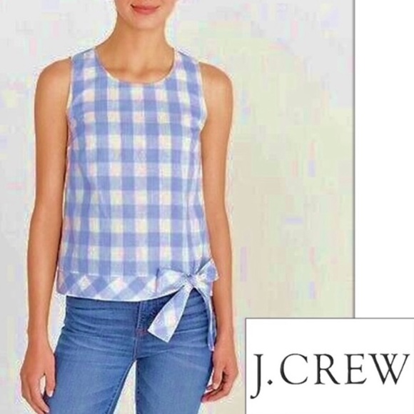 J. Crew Tops - NWT J Crew Tie Waist Gingham Blouse in Blue & White 8
